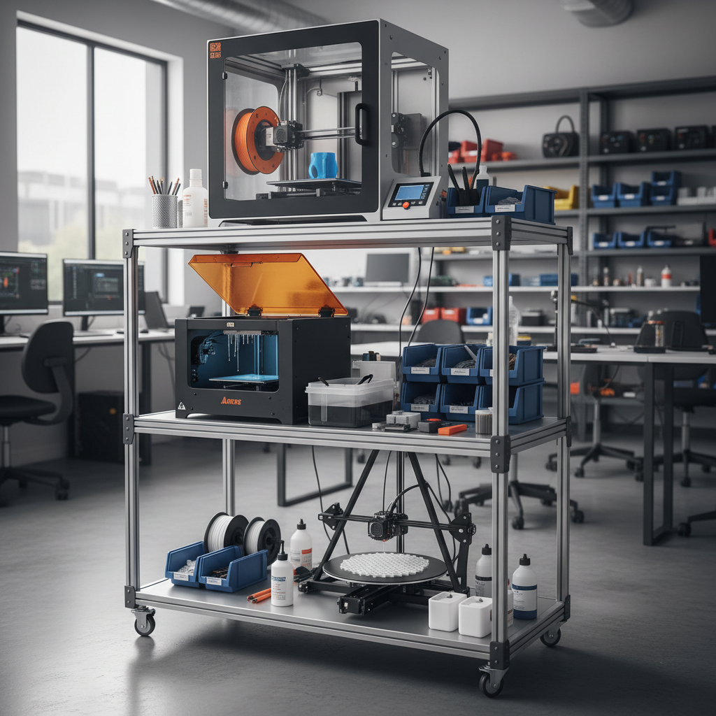 3 3D printers on a rack